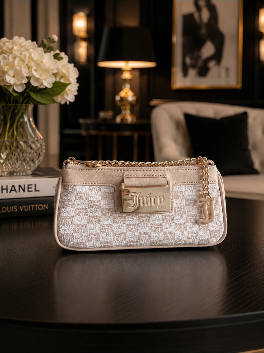 Juicy Couture Cream and Gold Mini Chain Shoulder Bag